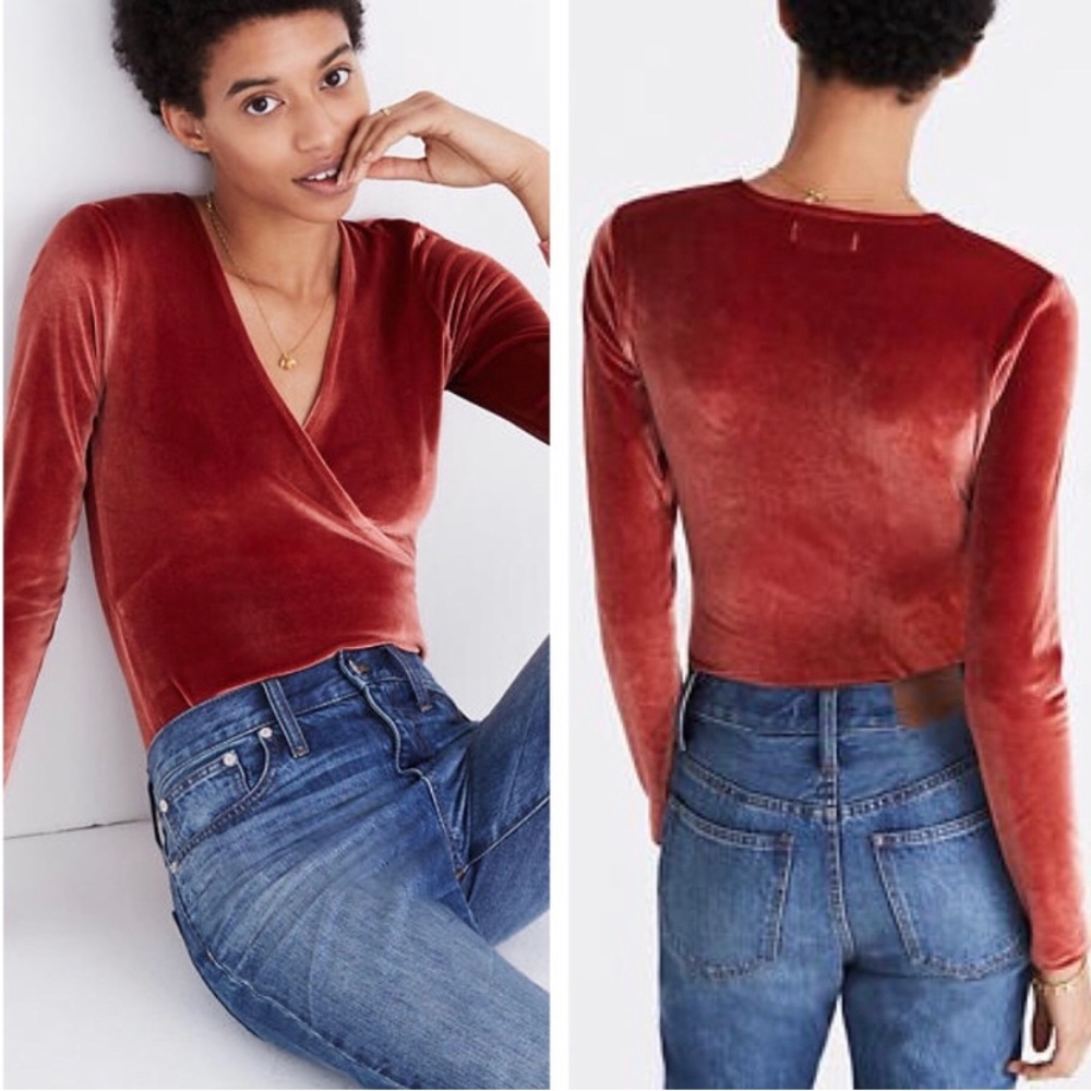 Madewell Velvet Faux Wrap V-neck Bodysuit